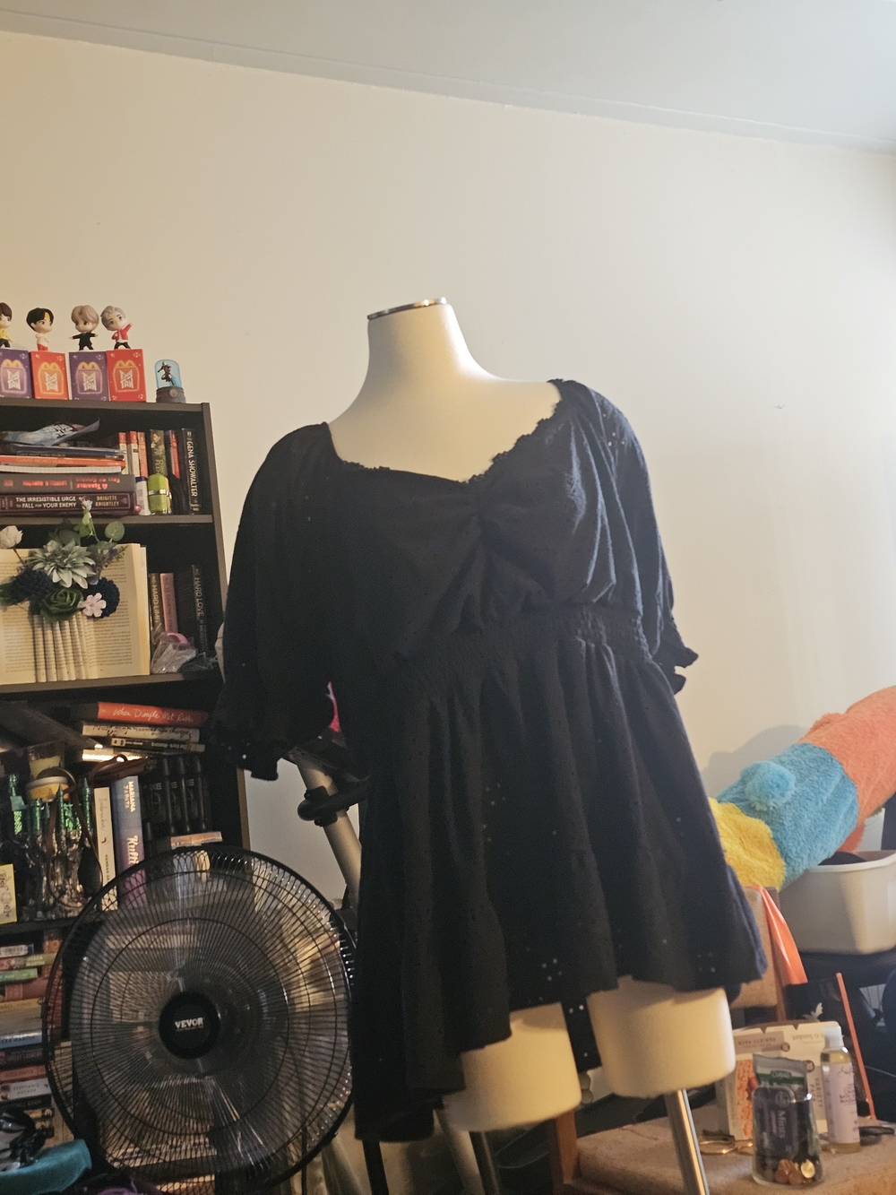 torrid Navy Eyelet Smocked Peasant Top